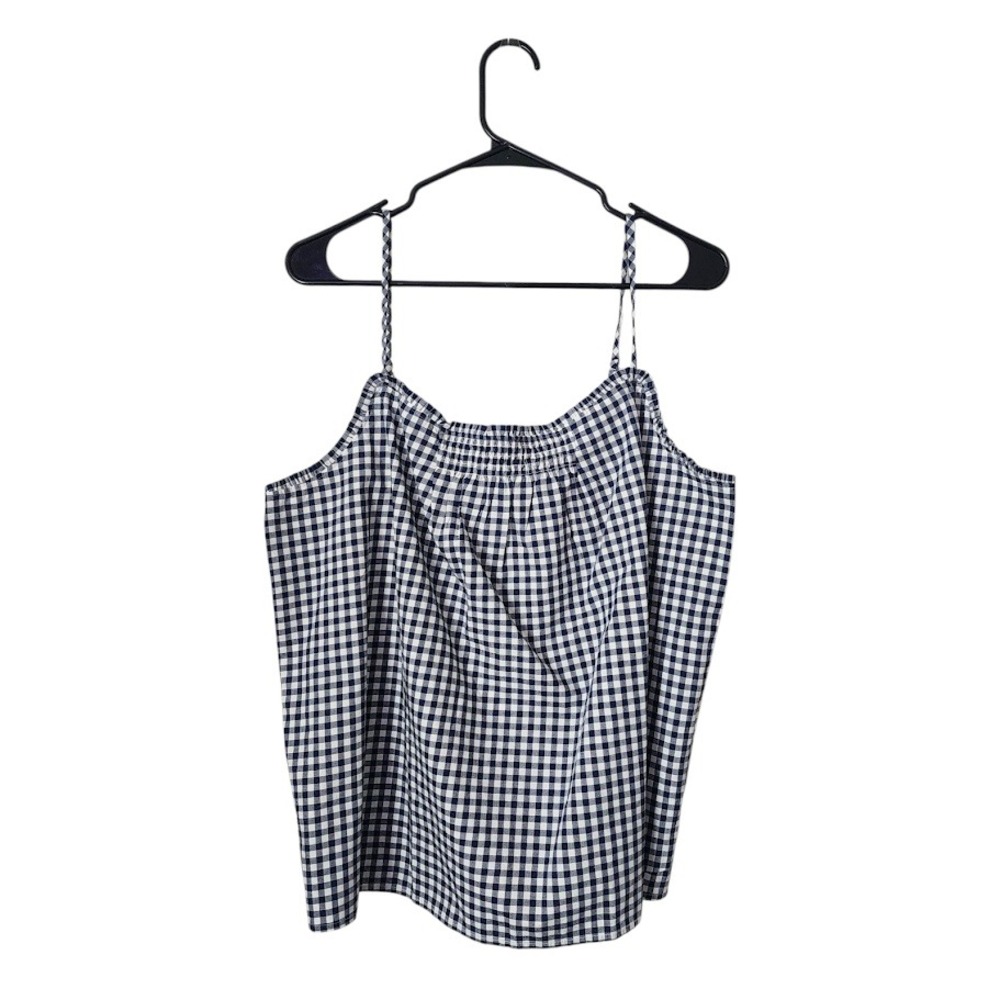 DRAPER JAMES x LANDS' END Navy Gingham Cotton Smocked‎ Cami Top Size 1X (18W)